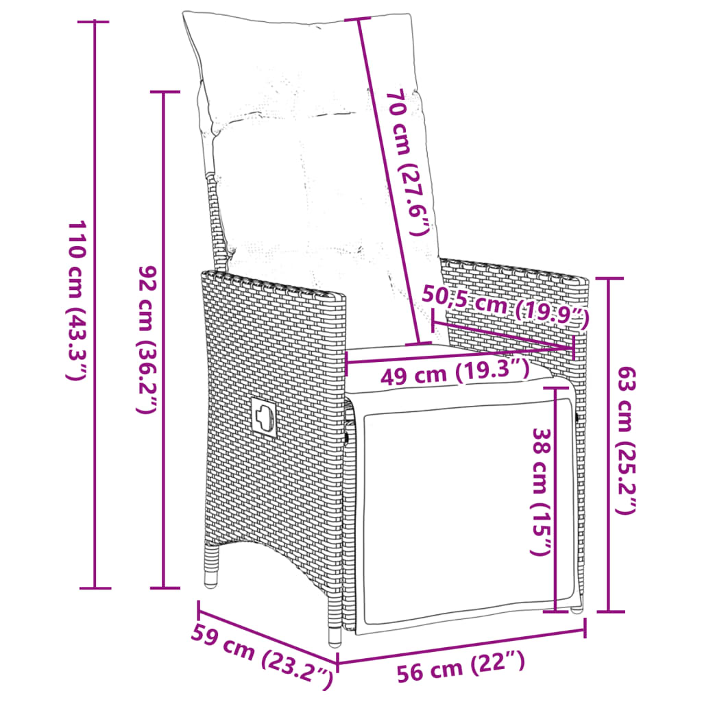 Sedia Reclinabile da Giardino con Cuscini Marrone in Polyrattan - homemem39