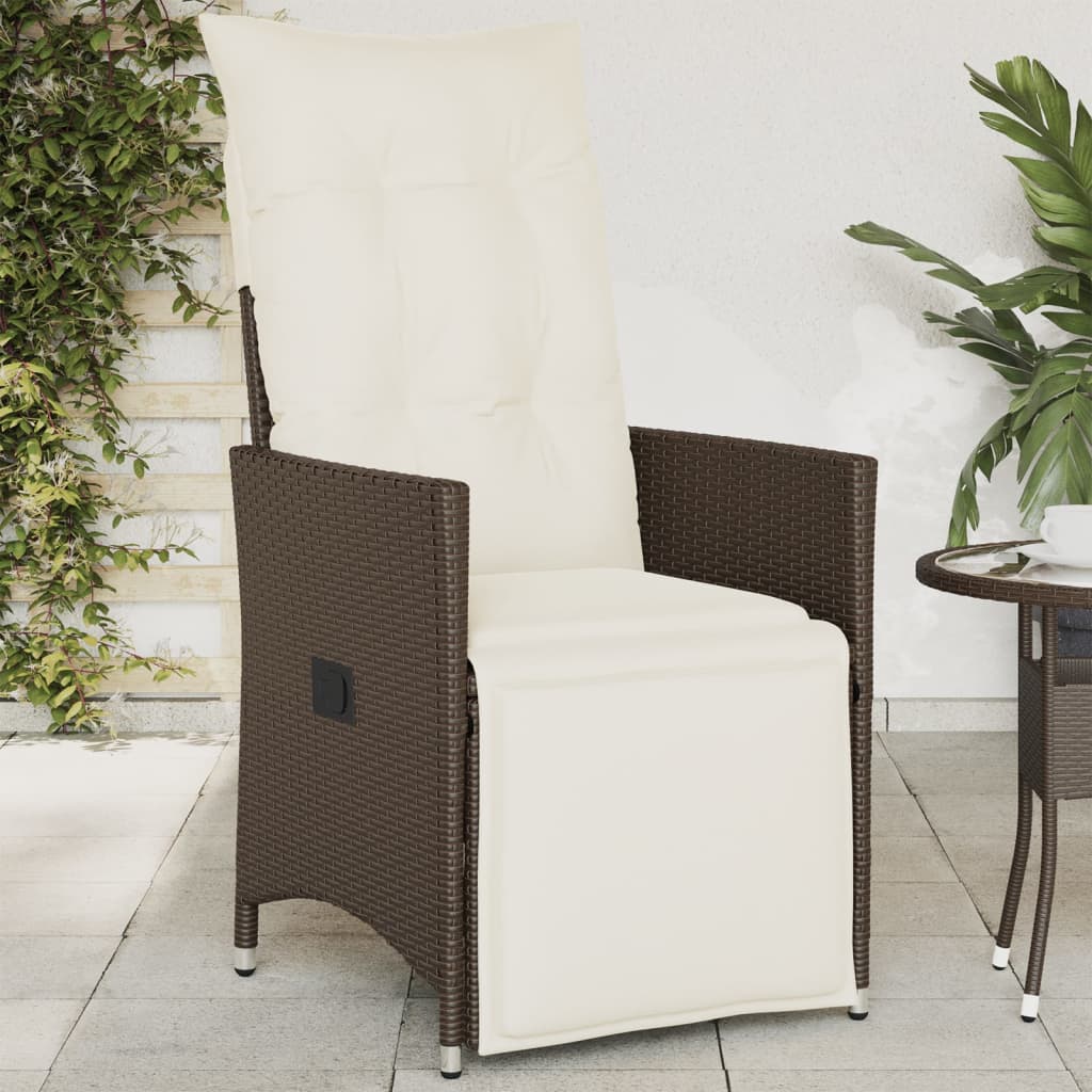 Sedia Reclinabile da Giardino con Cuscini Marrone in Polyrattan - homemem39