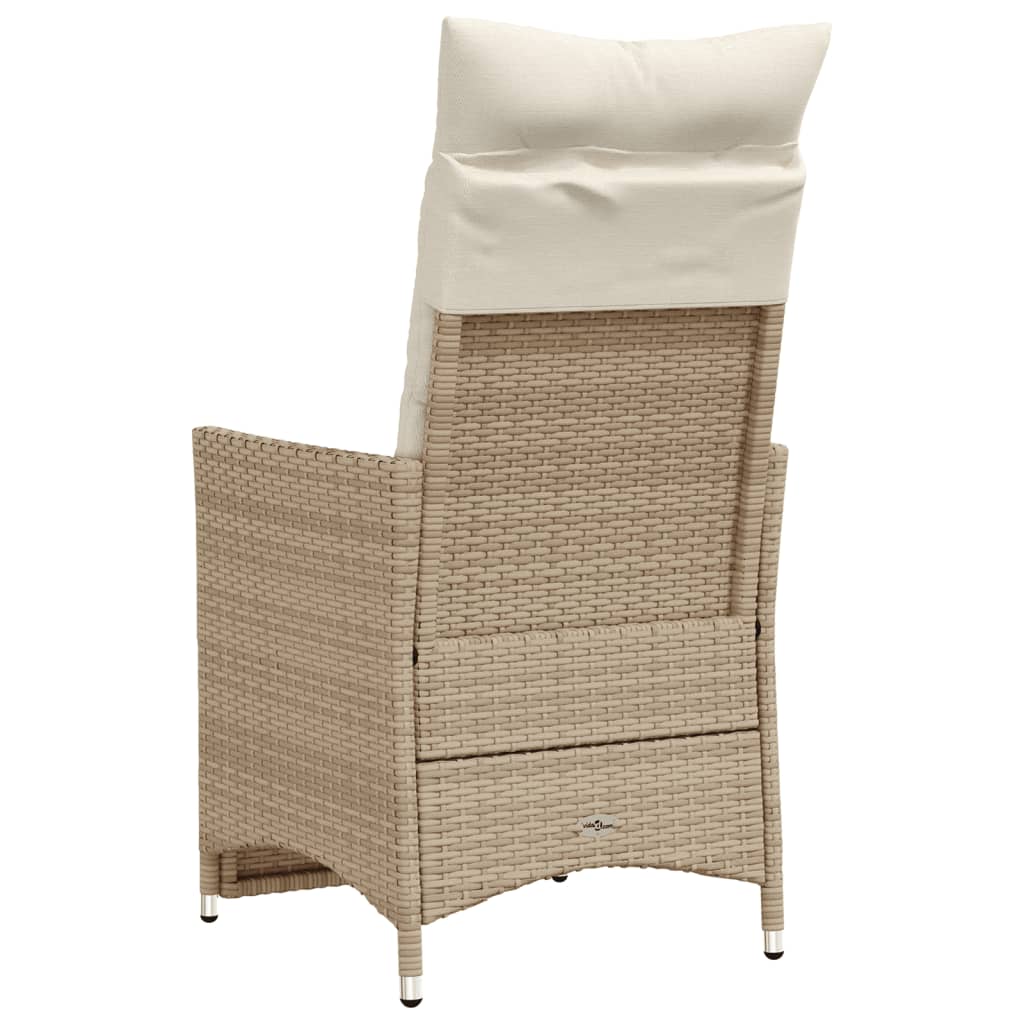 Sedia Reclinabile da Giardino con Cuscini Beige in Polyrattan