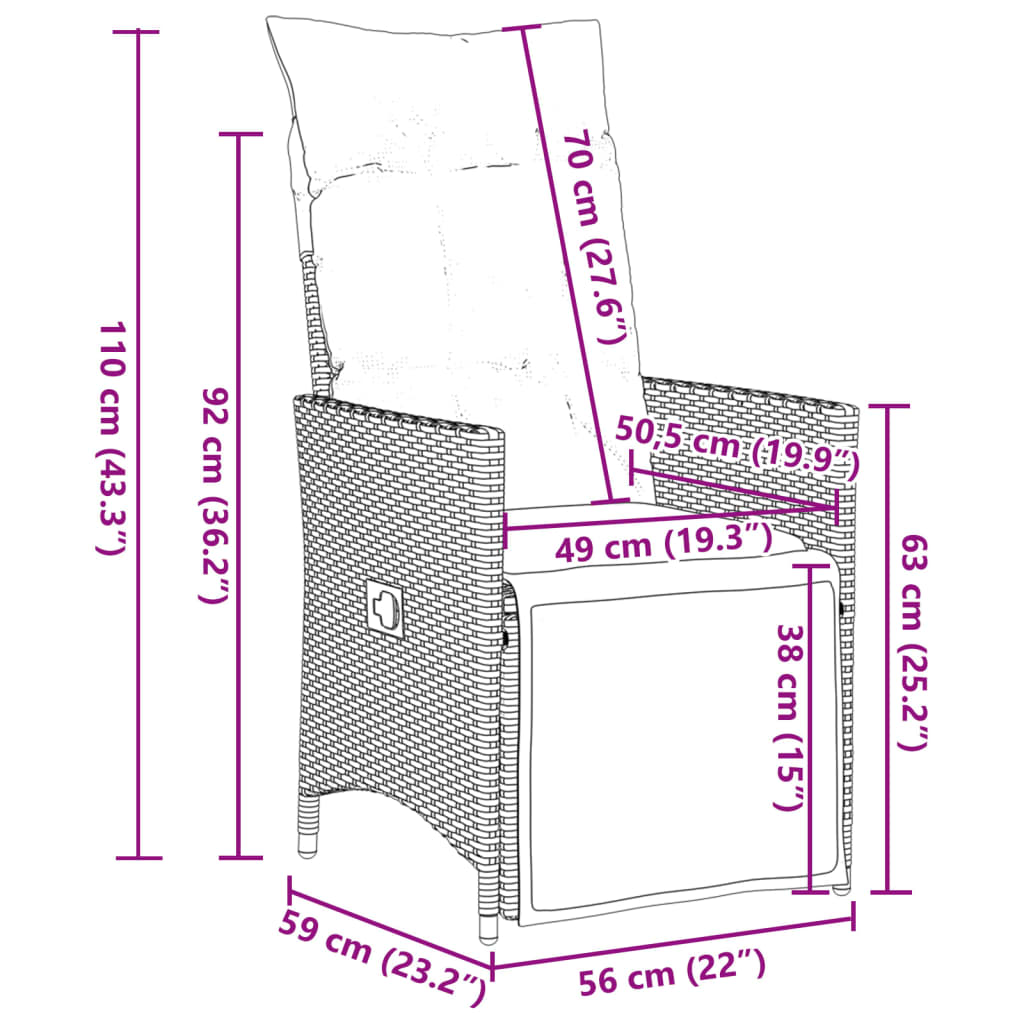 Sedie Reclinabili Giardino 2pz con Cuscini Marrone Polyrattan