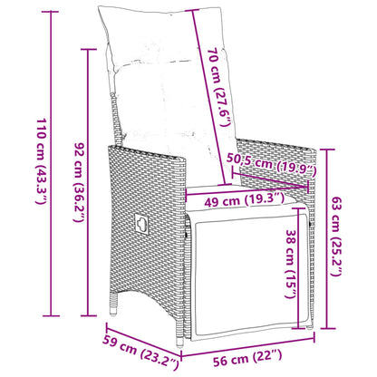 Sedie da Giardino Reclinabili 2 pz e Cuscini Grigio Polyrattan - homemem39