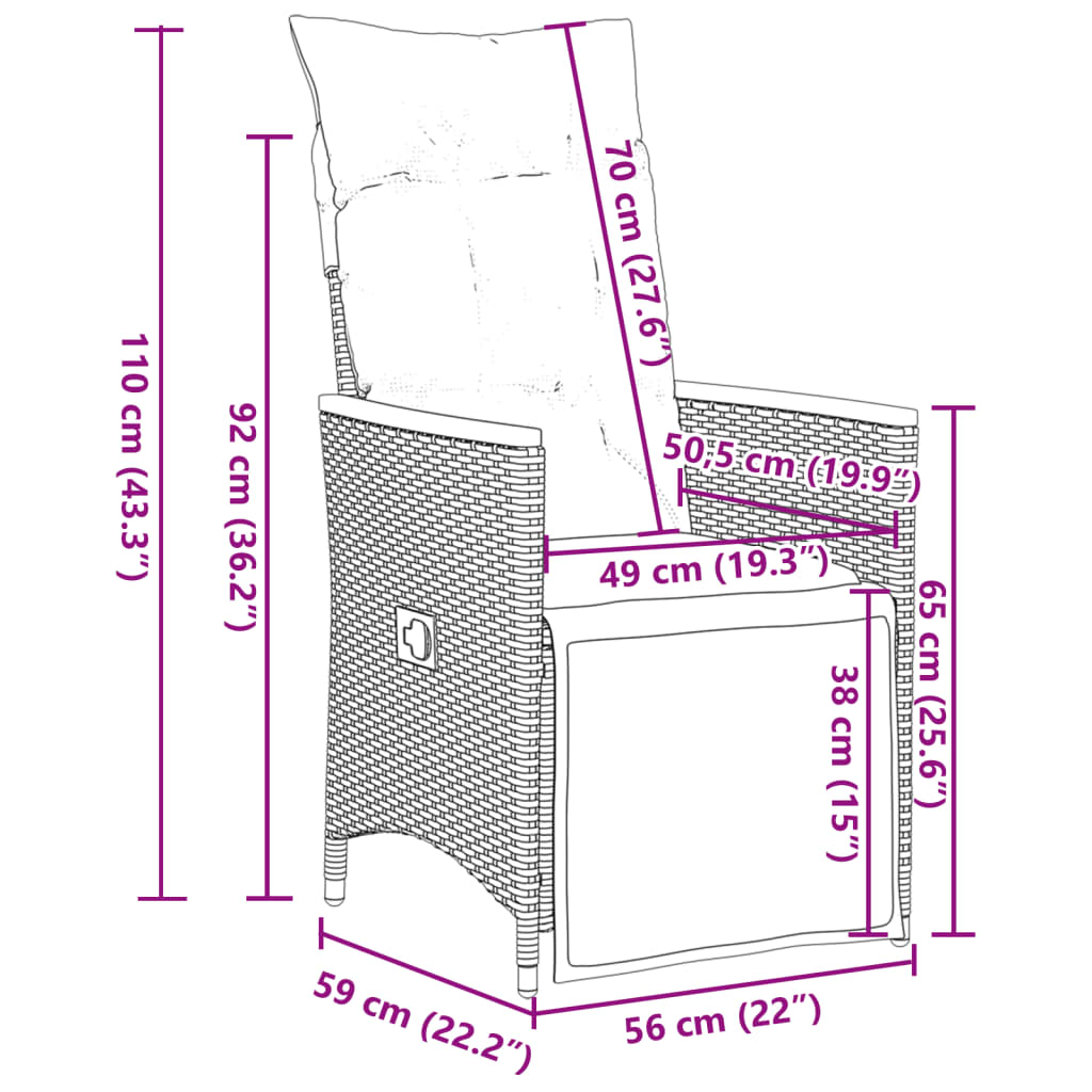 Sedie Reclinabili da Giardino 2 pz con Cuscini Nero Polyrattan