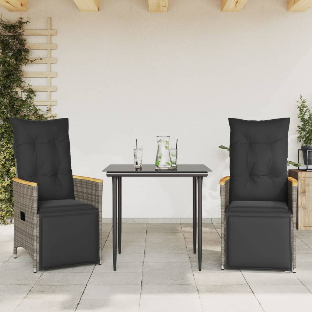 Sedie da Giardino Reclinabili 2 pz e Cuscini Grigio Polyrattan