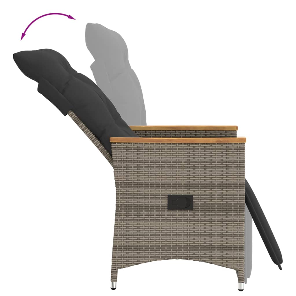 Sedie da Giardino Reclinabili 2 pz e Cuscini Grigio Polyrattan