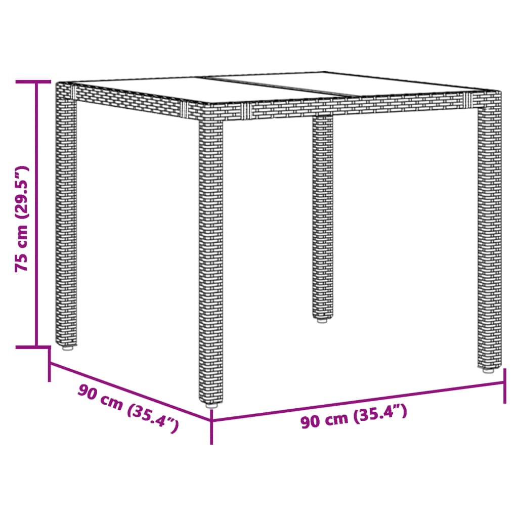 Tavolo da Giardino Piano in Vetro Nero 90x90x75 cm Polyrattan - homemem39