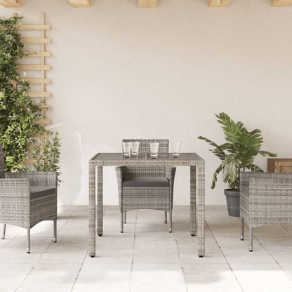 Tavolo da Giardino Piano in Vetro Grigio 90x90x75 cm Polyrattan - homemem39