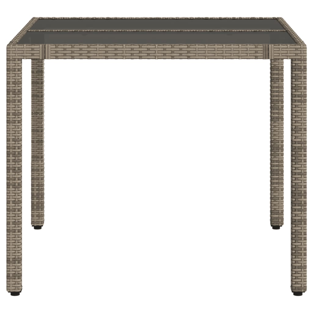 Tavolo da Giardino Piano in Vetro Grigio 90x90x75 cm Polyrattan - homemem39