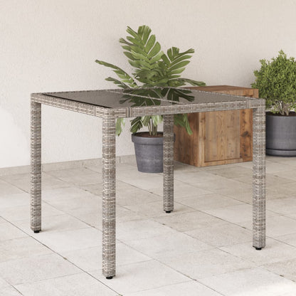 Tavolo da Giardino Piano in Vetro Grigio 90x90x75 cm Polyrattan - homemem39