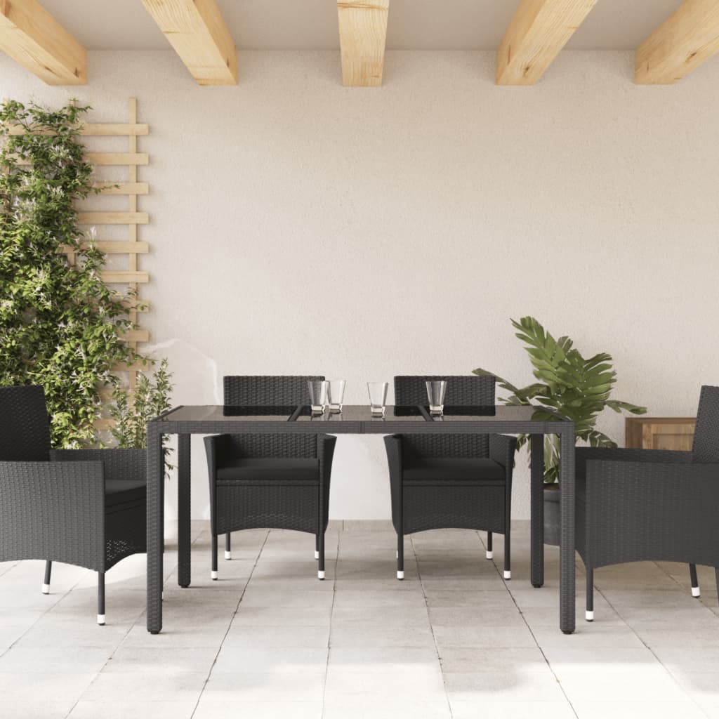 Tavolo da Giardino Piano in Vetro Nero 150x90x75 cm Polyrattan - homemem39