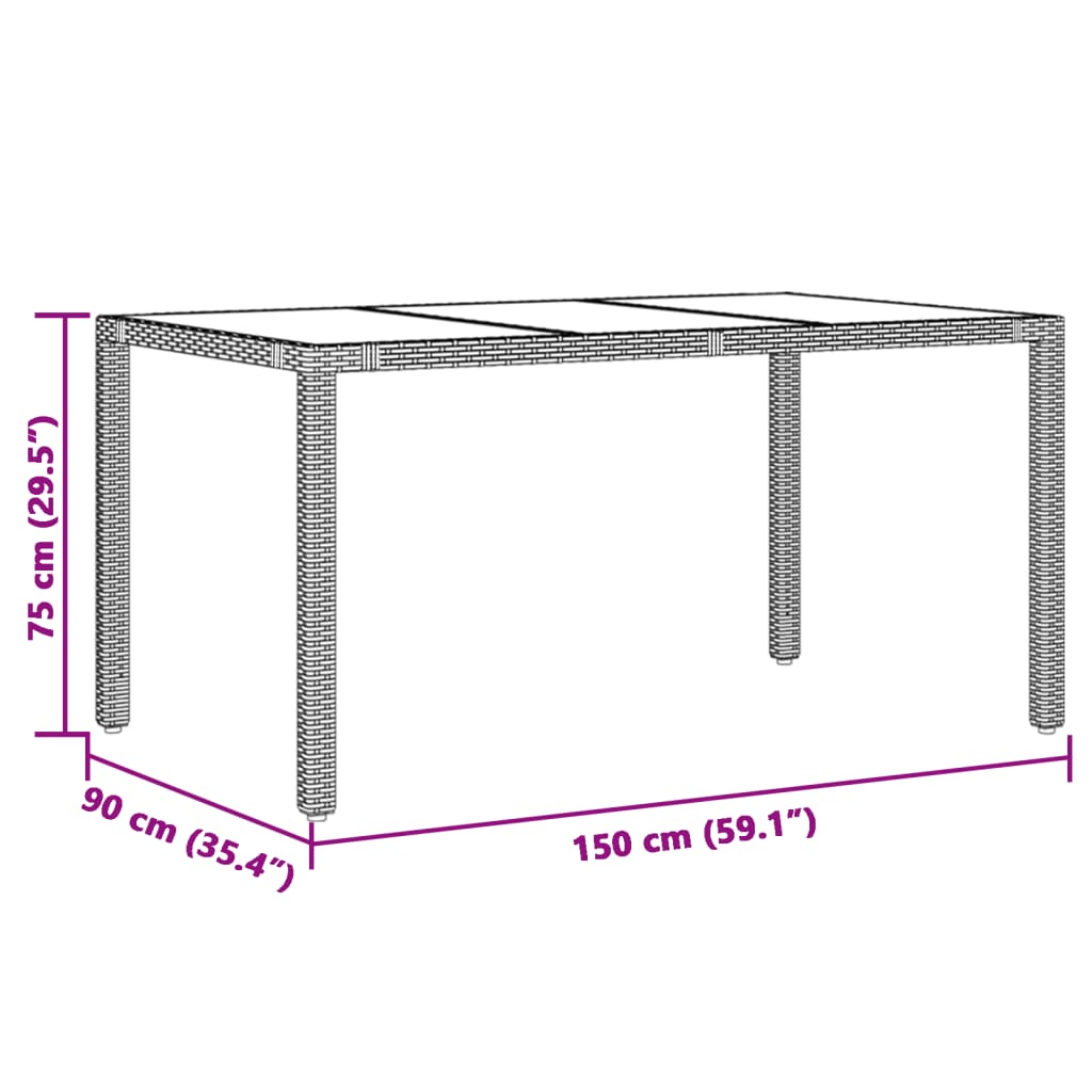 Tavolo Giardino Piano in Vetro Marrone 150x90x75 cm Polyrattan - homemem39