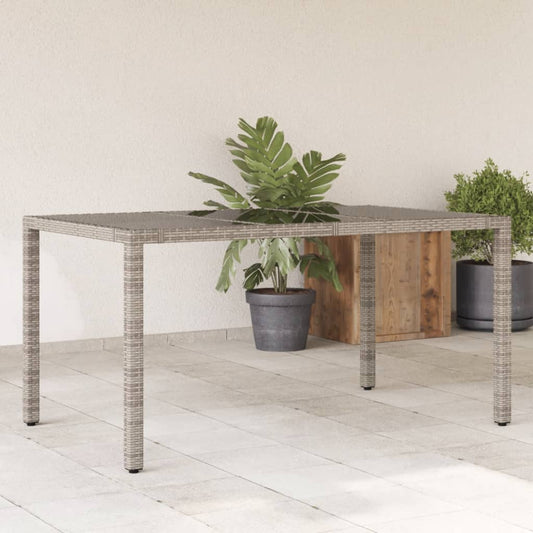 Tavolo da Giardino Piano in Vetro Grigio 150x90x75cm Polyrattan - homemem39