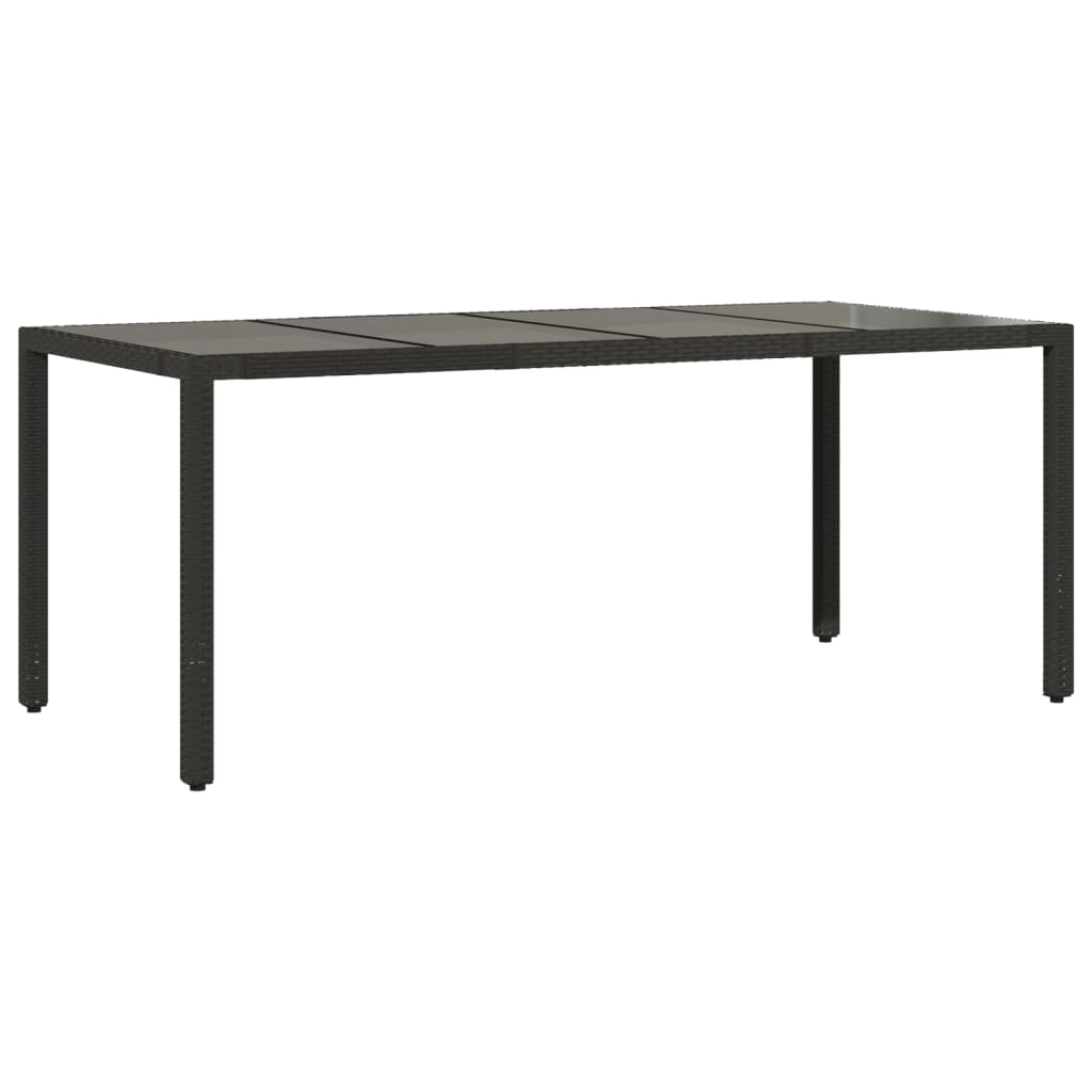 Tavolo da Giardino Piano in Vetro Nero 190x90x75 cm Polyrattan - homemem39