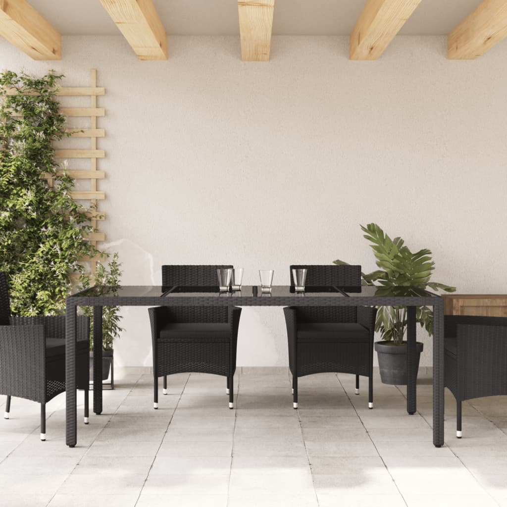 Tavolo da Giardino Piano in Vetro Nero 190x90x75 cm Polyrattan - homemem39