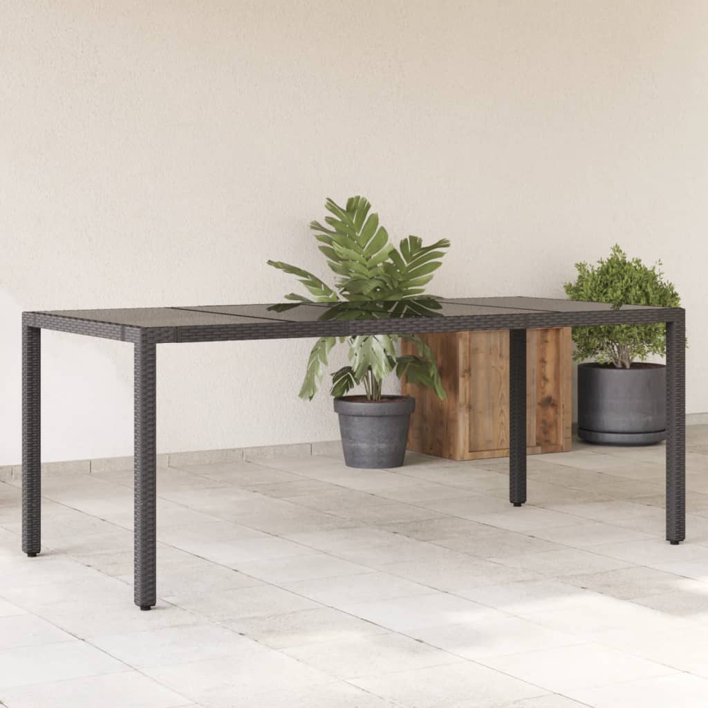 Tavolo da Giardino Piano in Vetro Nero 190x90x75 cm Polyrattan - homemem39