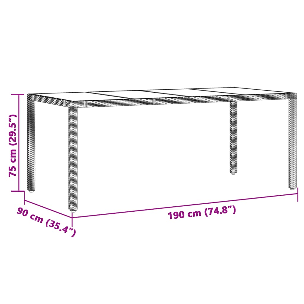 Tavolo Giardino Piano in Vetro Marrone 190x90x75 cm Polyrattan - homemem39