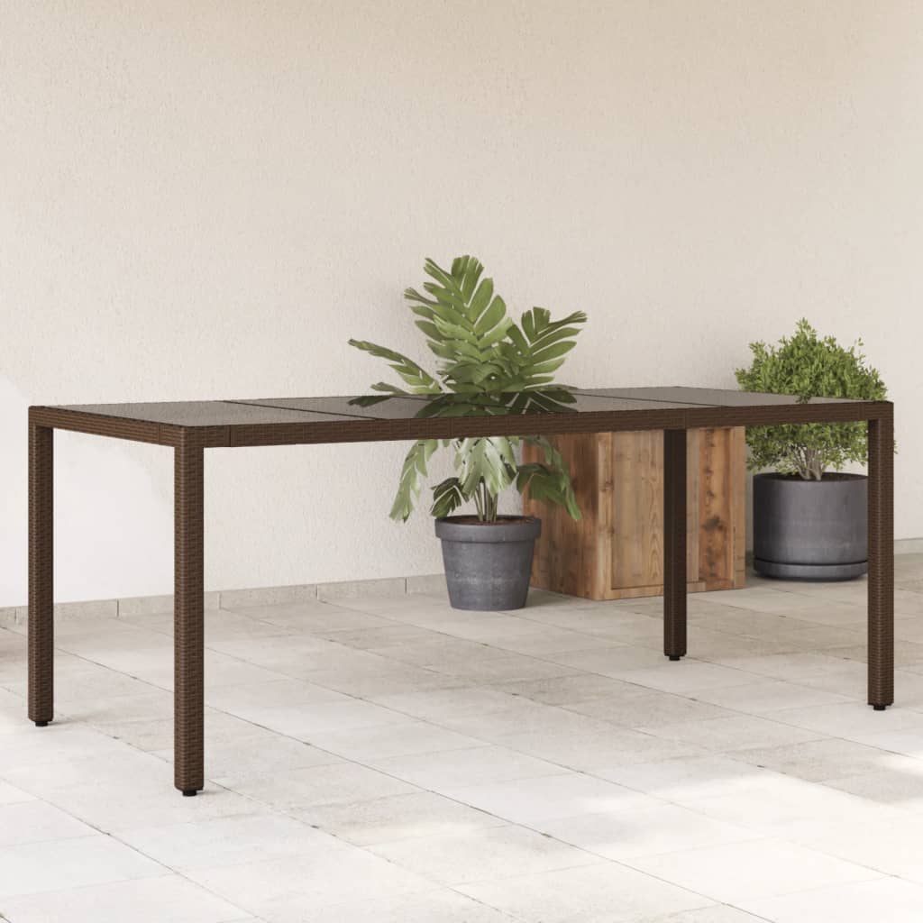 Tavolo Giardino Piano in Vetro Marrone 190x90x75 cm Polyrattan - homemem39