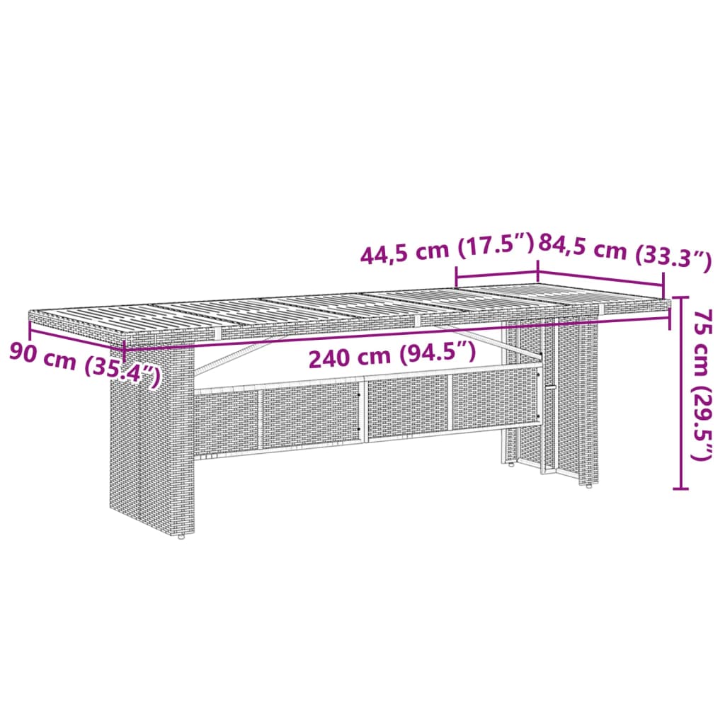 Tavolo Giardino Piano Legno Acacia Grigio 240x90x75 Polyrattan - homemem39