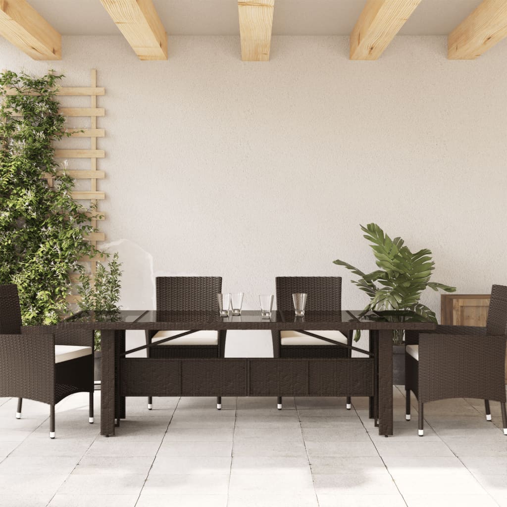 Tavolo Giardino Piano in Vetro Marrone 240x90x75 cm Polyrattan - homemem39