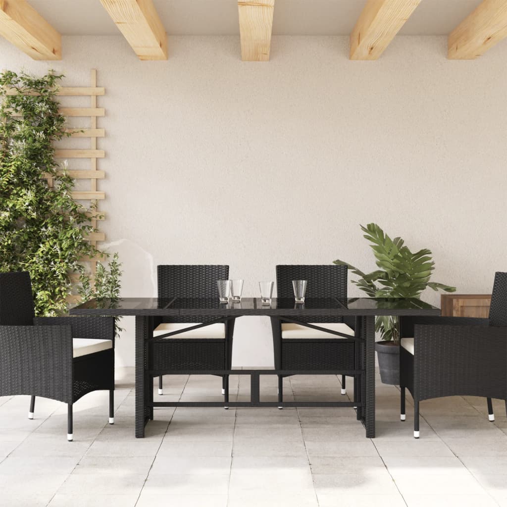 Tavolo da Giardino Piano in Vetro Nero 190x80x75 cm Polyrattan - homemem39