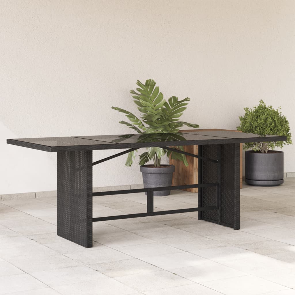 Tavolo da Giardino Piano in Vetro Nero 190x80x75 cm Polyrattan - homemem39