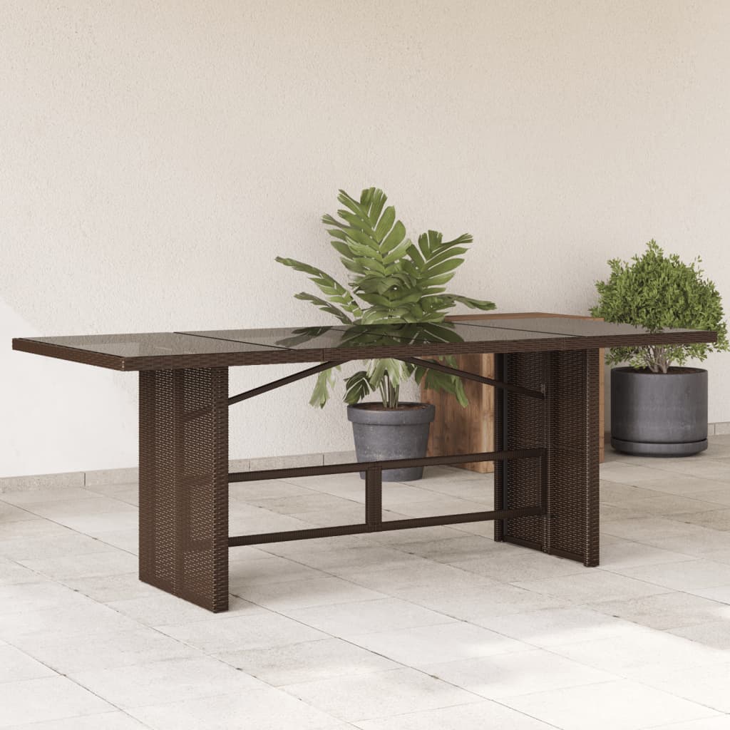 Tavolo Giardino Piano in Vetro Marrone 190x80x75cm Polyrattan