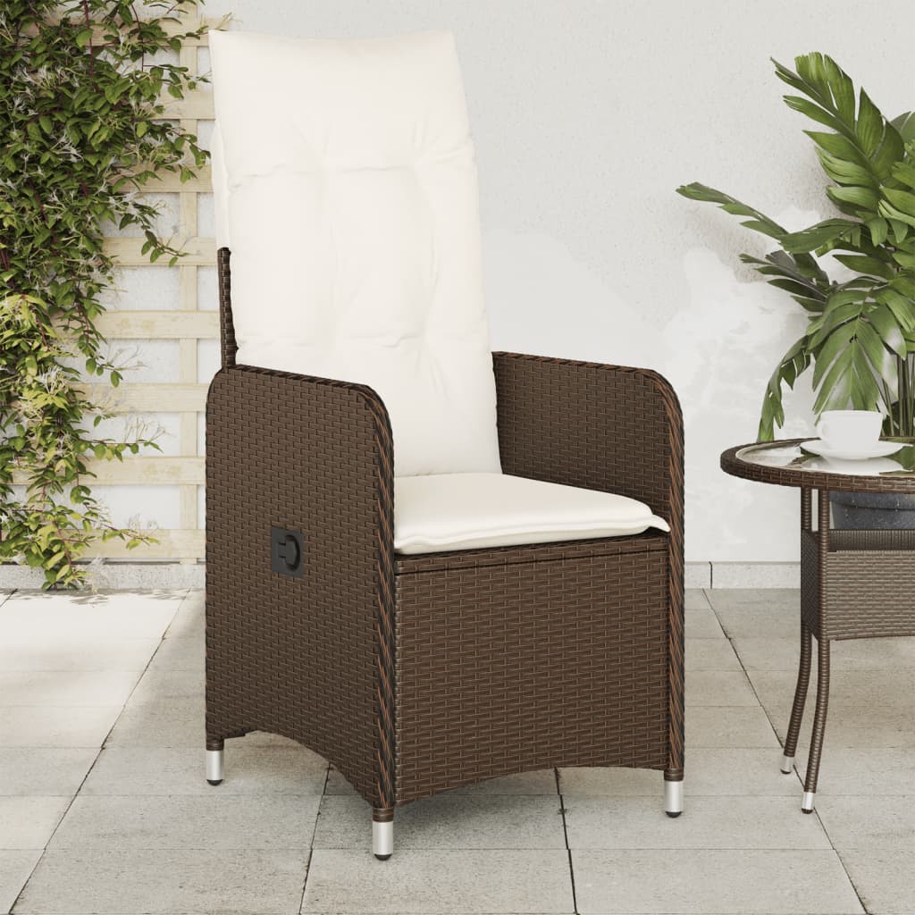 Sedia Reclinabile da Giardino con Cuscini Marrone in Polyrattan - homemem39