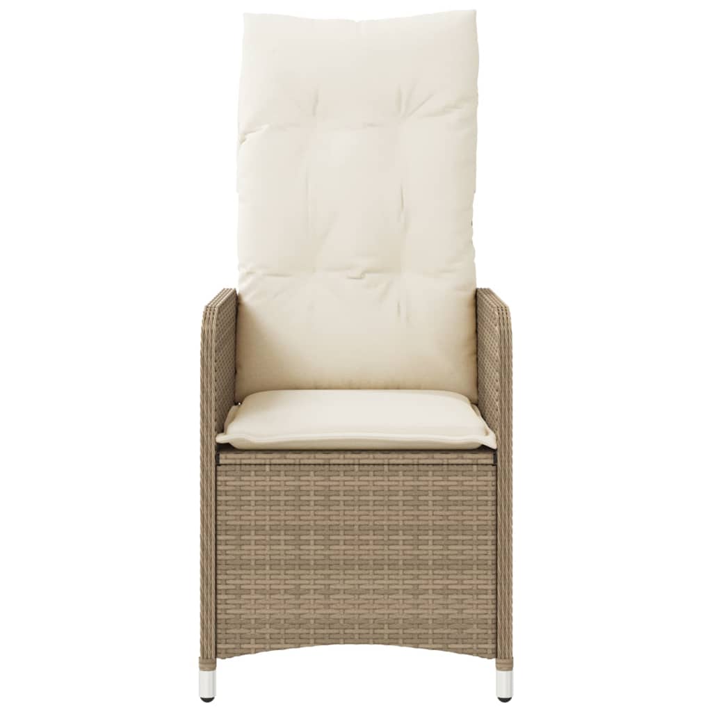 Sedia Reclinabile da Giardino con Cuscini Beige in Polyrattan