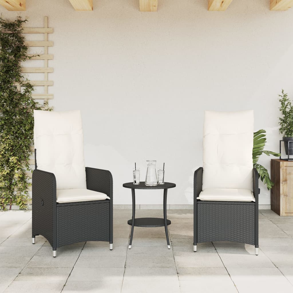 Sedie Reclinabili da Giardino 2 pz con Cuscini Nero Polyrattan - homemem39