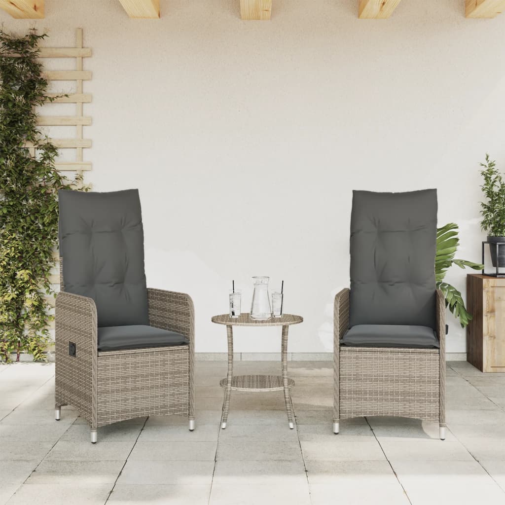 Sedie da Giardino Reclinabili 2 pz e Cuscini Grigio Polyrattan - homemem39