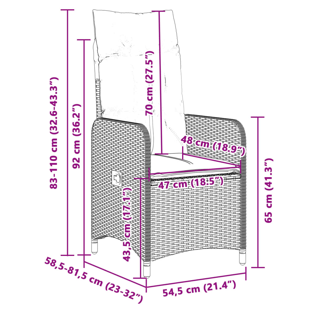 Sedie da Giardino Reclinabili 2 pz e Cuscini Grigio Polyrattan