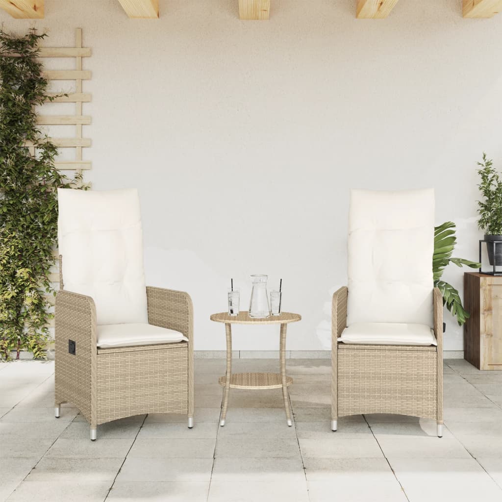 Sedie Reclinabili da Giardino 2pz con Cuscini Beige Polyrattan