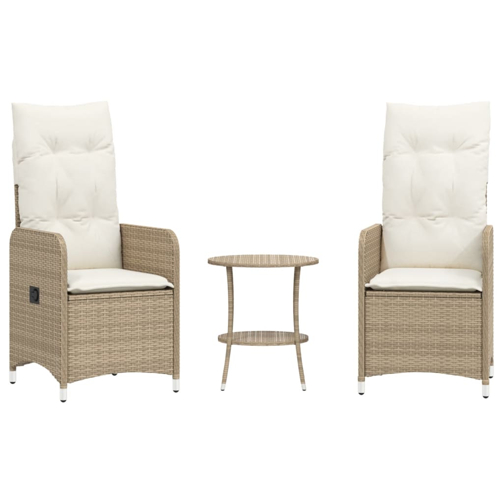 Sedie da Giardino Reclinabili 2pz con Tavolino Polyrattan Beige - homemem39