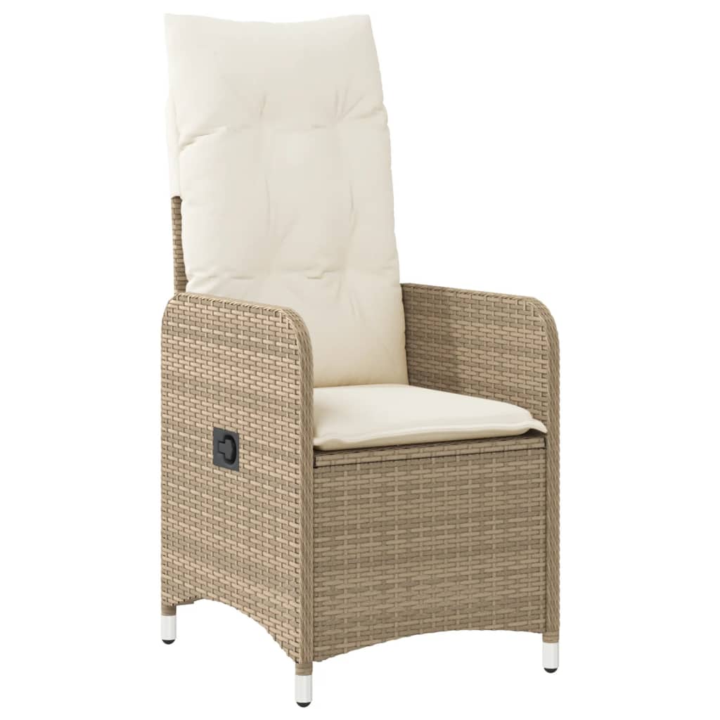 Sedie da Giardino Reclinabili 2pz con Tavolino Polyrattan Beige