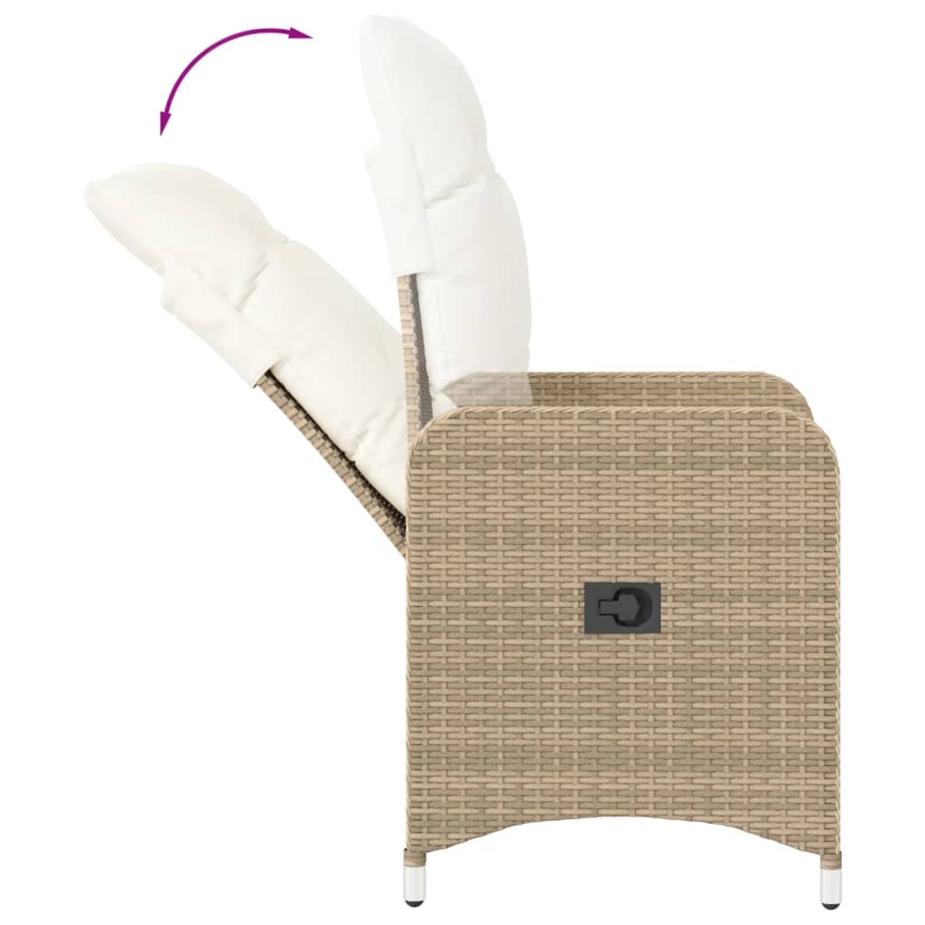 Sedie da Giardino Reclinabili 2pz con Tavolino Polyrattan Beige - homemem39