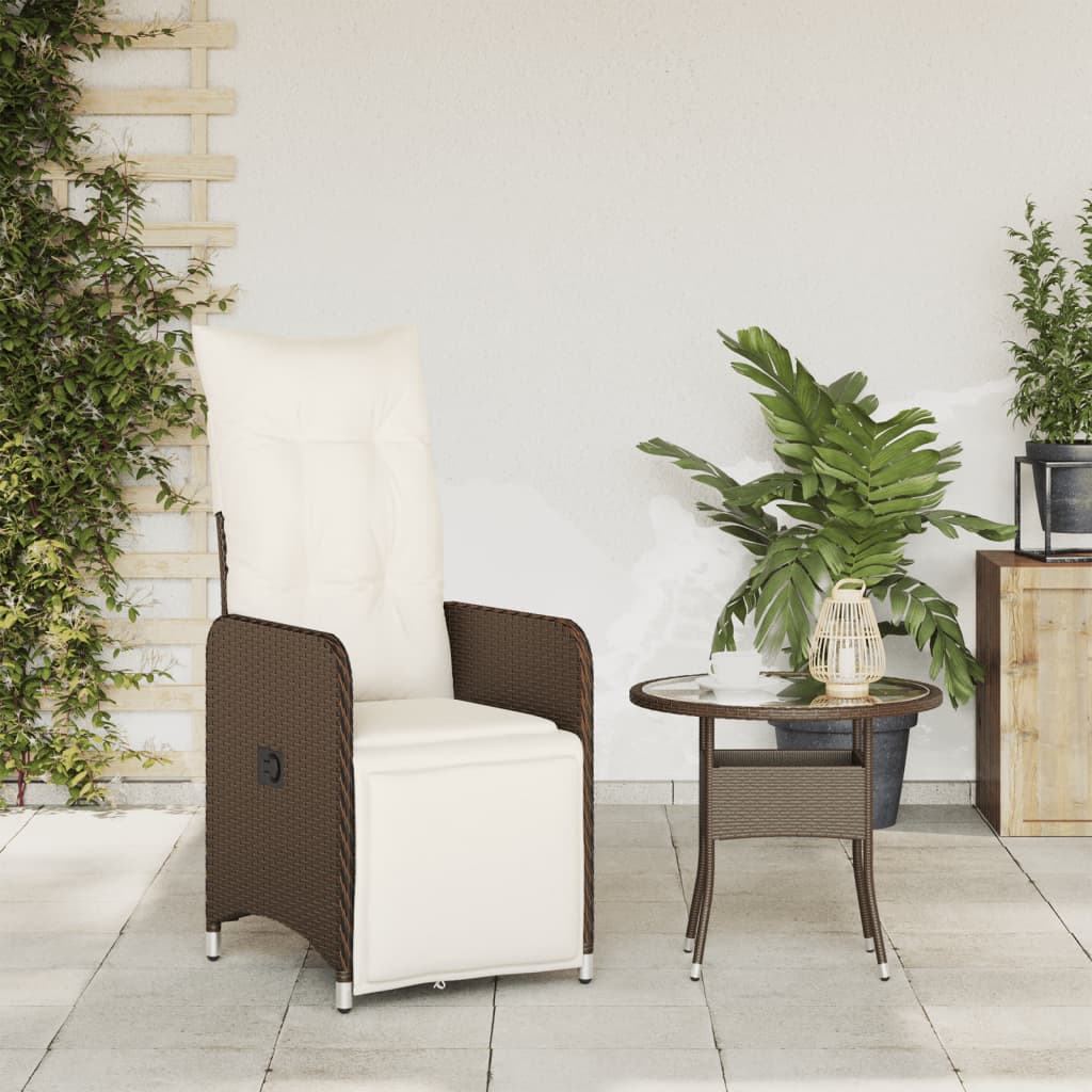 Sedia Reclinabile da Giardino con Cuscini Marrone in Polyrattan - homemem39