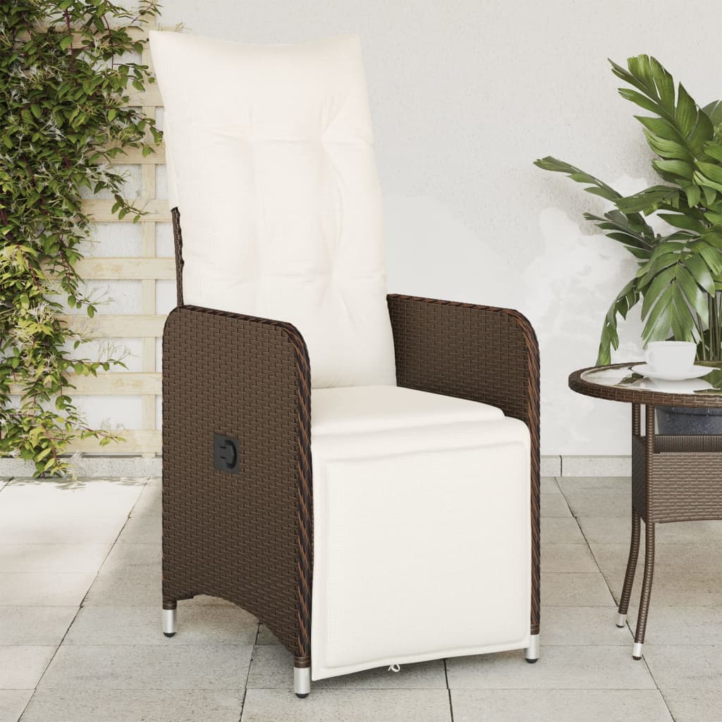 Sedia Reclinabile da Giardino con Cuscini Marrone in Polyrattan - homemem39