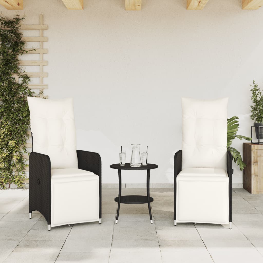 Sedie Reclinabili da Giardino 2 pz con Cuscini Nero Polyrattan