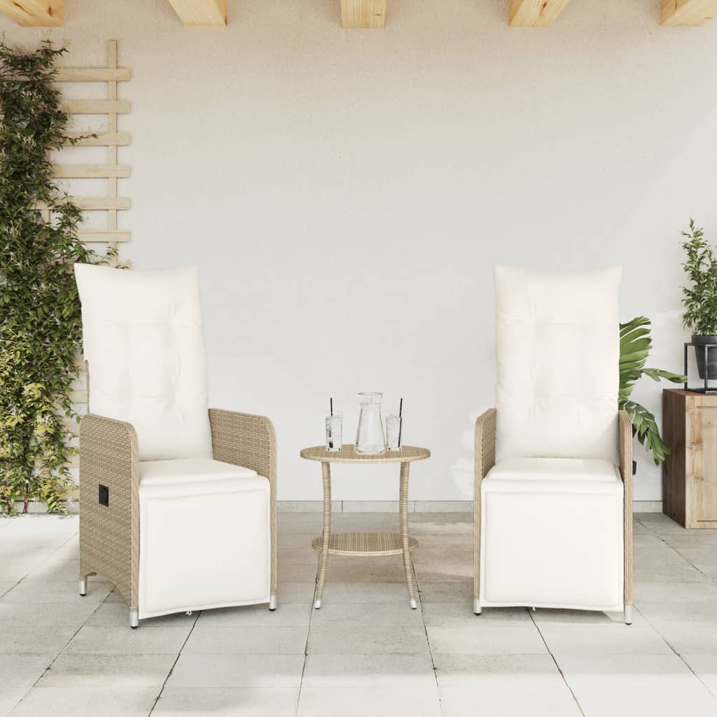 Sedie Reclinabili da Giardino 2pz con Cuscini Beige Polyrattan