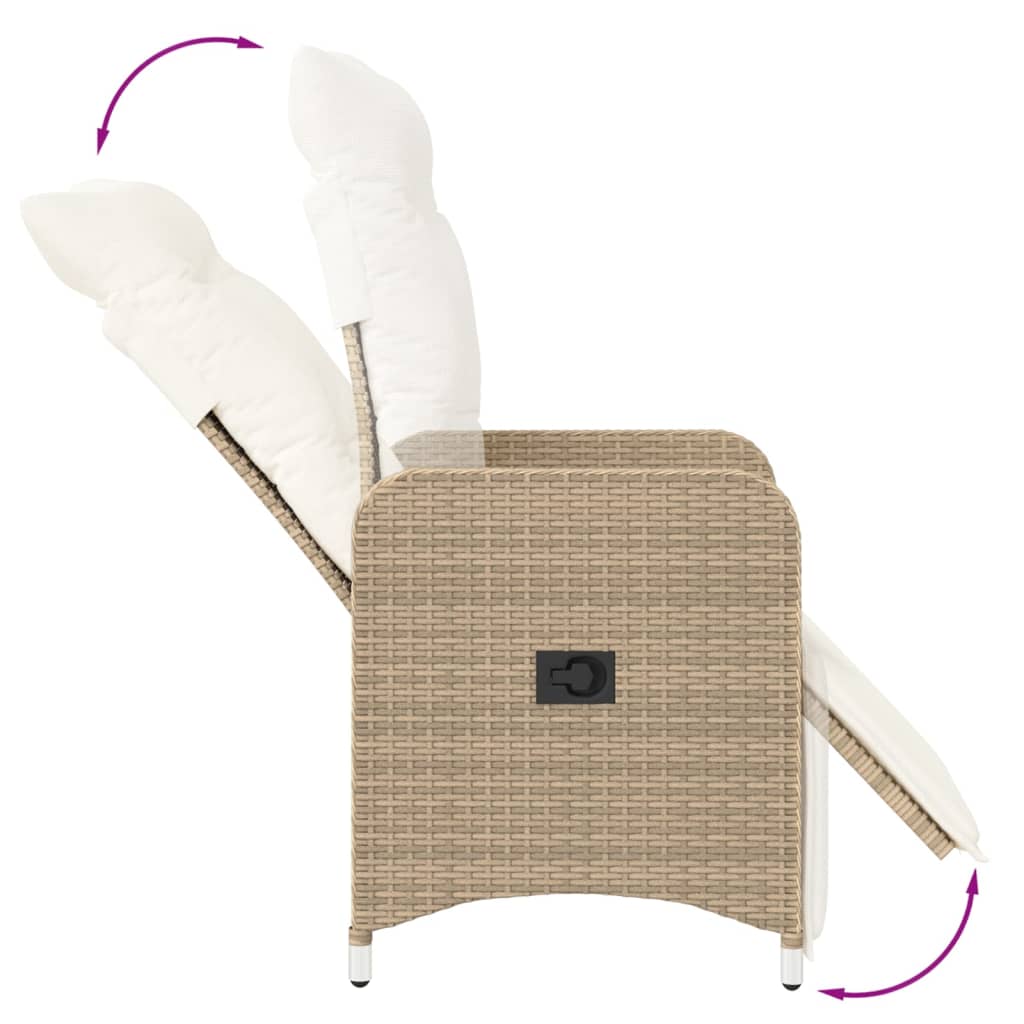 Sedie Reclinabili da Giardino 2pz con Cuscini Beige Polyrattan