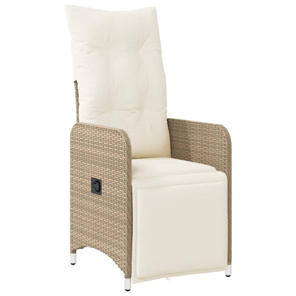 Sedie da Giardino Reclinabili 2pz con Tavolino Polyrattan Beige - homemem39