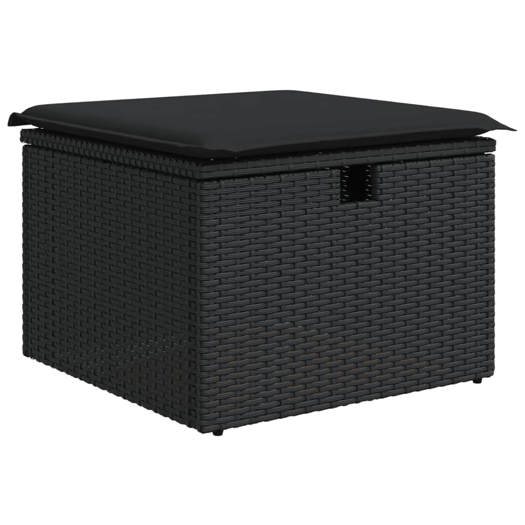 Sgabello Giardino con Cuscino Nero 55x55x37 cm in Polyrattan - homemem39