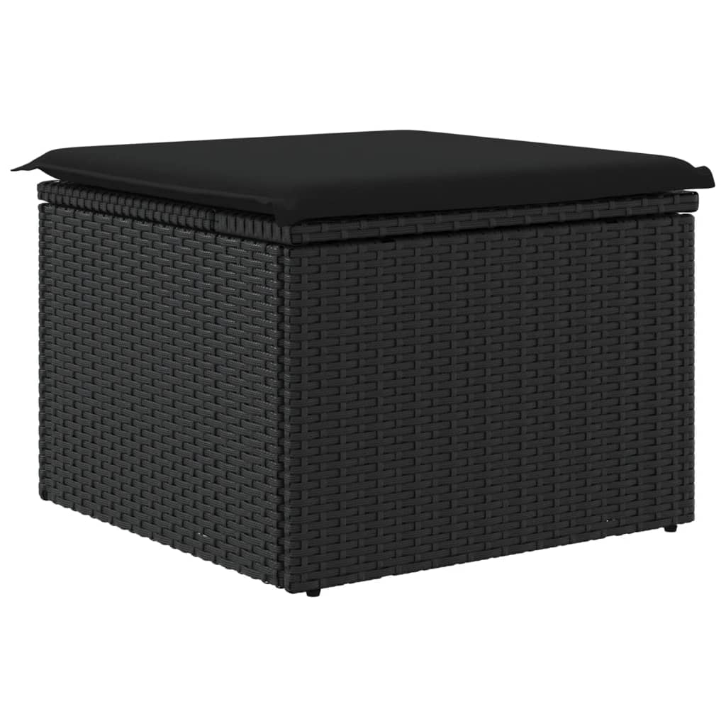 Sgabello Giardino con Cuscino Nero 55x55x37 cm in Polyrattan - homemem39