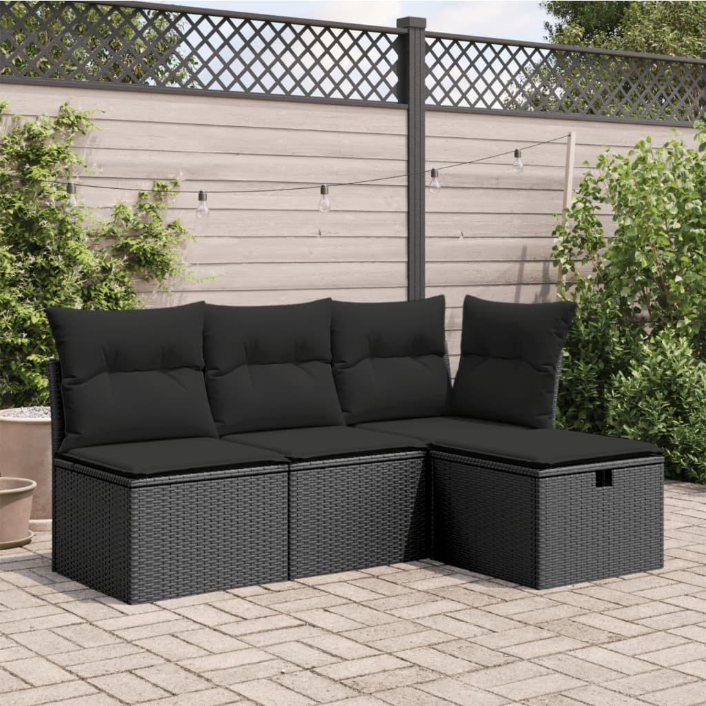 Sgabello Giardino con Cuscino Nero 55x55x37 cm in Polyrattan - homemem39