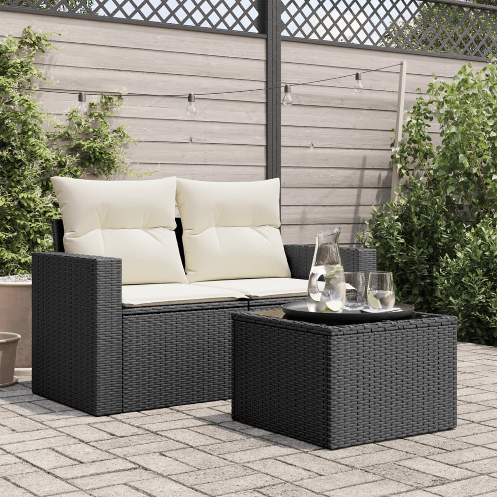 Tavolo da Giardino Piano in Vetro Nero 55x55x37 cm Polyrattan