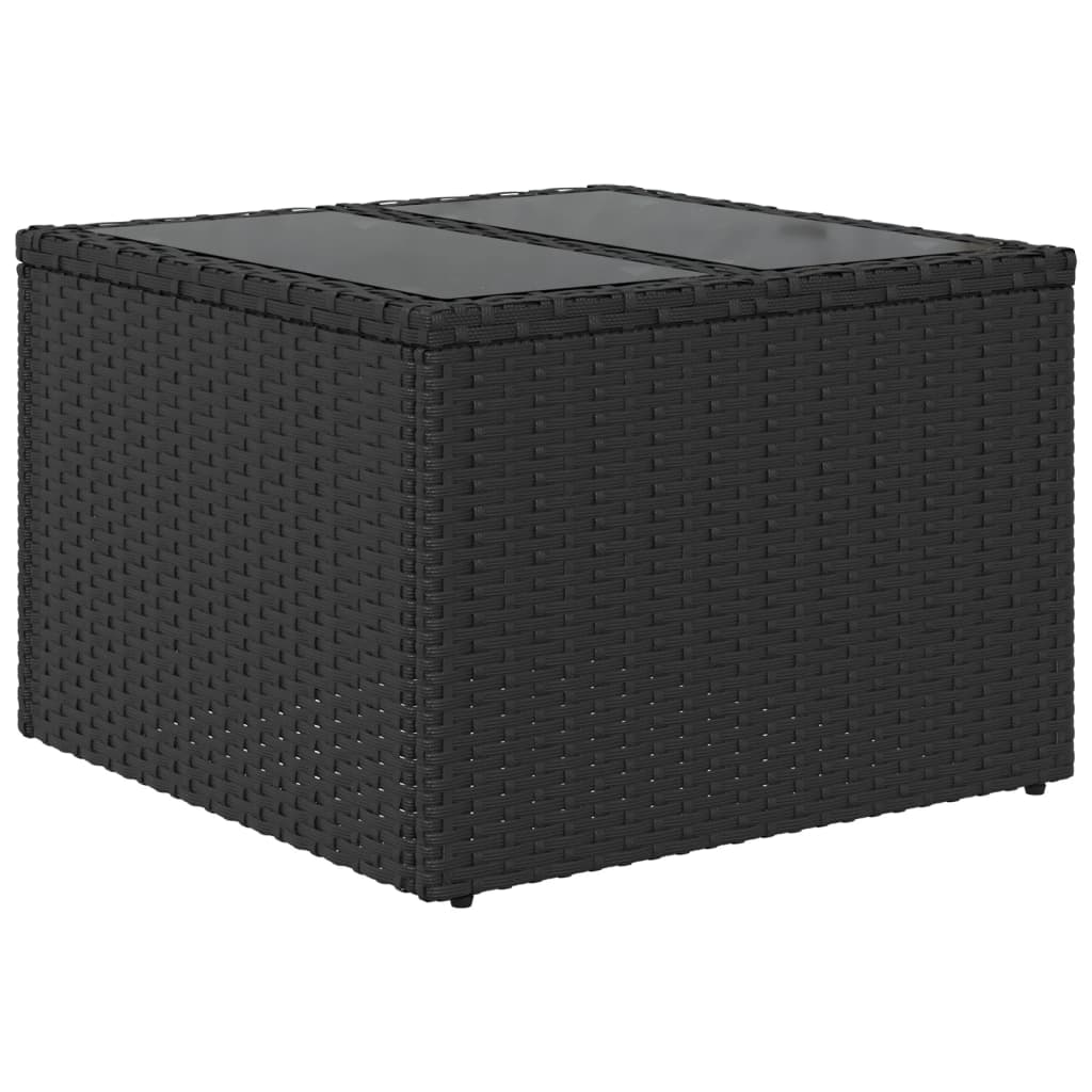 Tavolo da Giardino Piano in Vetro Nero 55x55x37 cm Polyrattan - homemem39