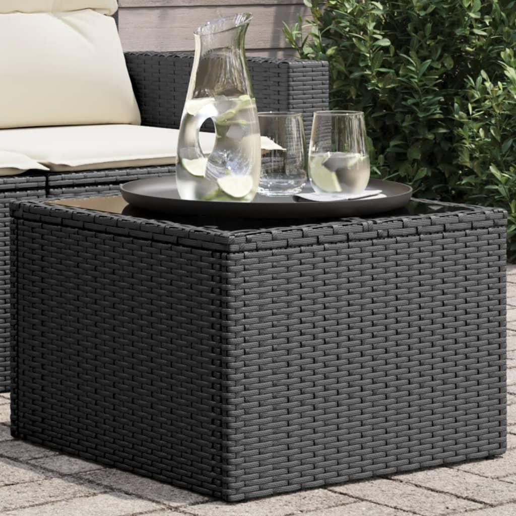 Tavolo da Giardino Piano in Vetro Nero 55x55x37 cm Polyrattan - homemem39