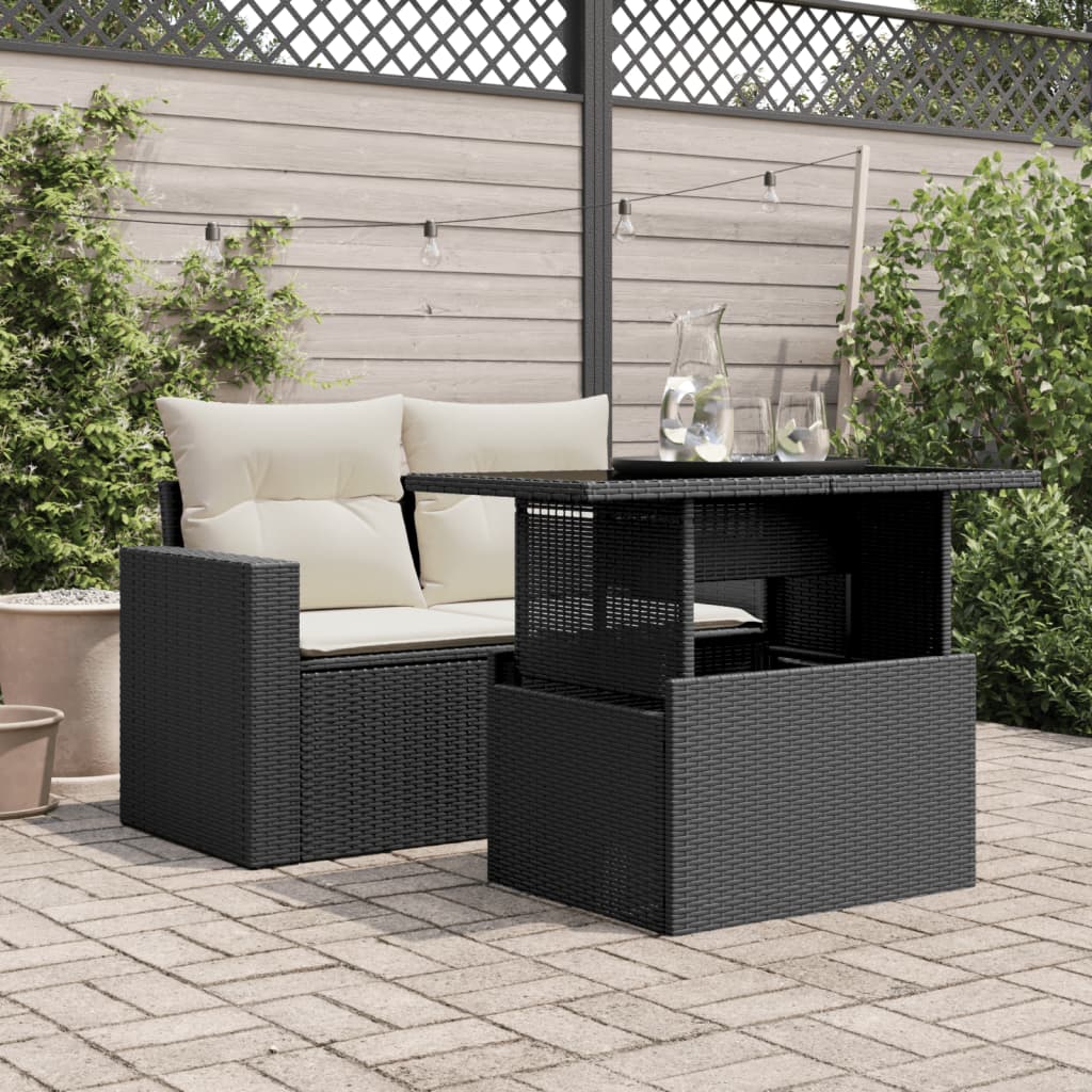 Tavolo da Giardino Piano in Vetro Nero 100x55x73 cm Polyrattan - homemem39