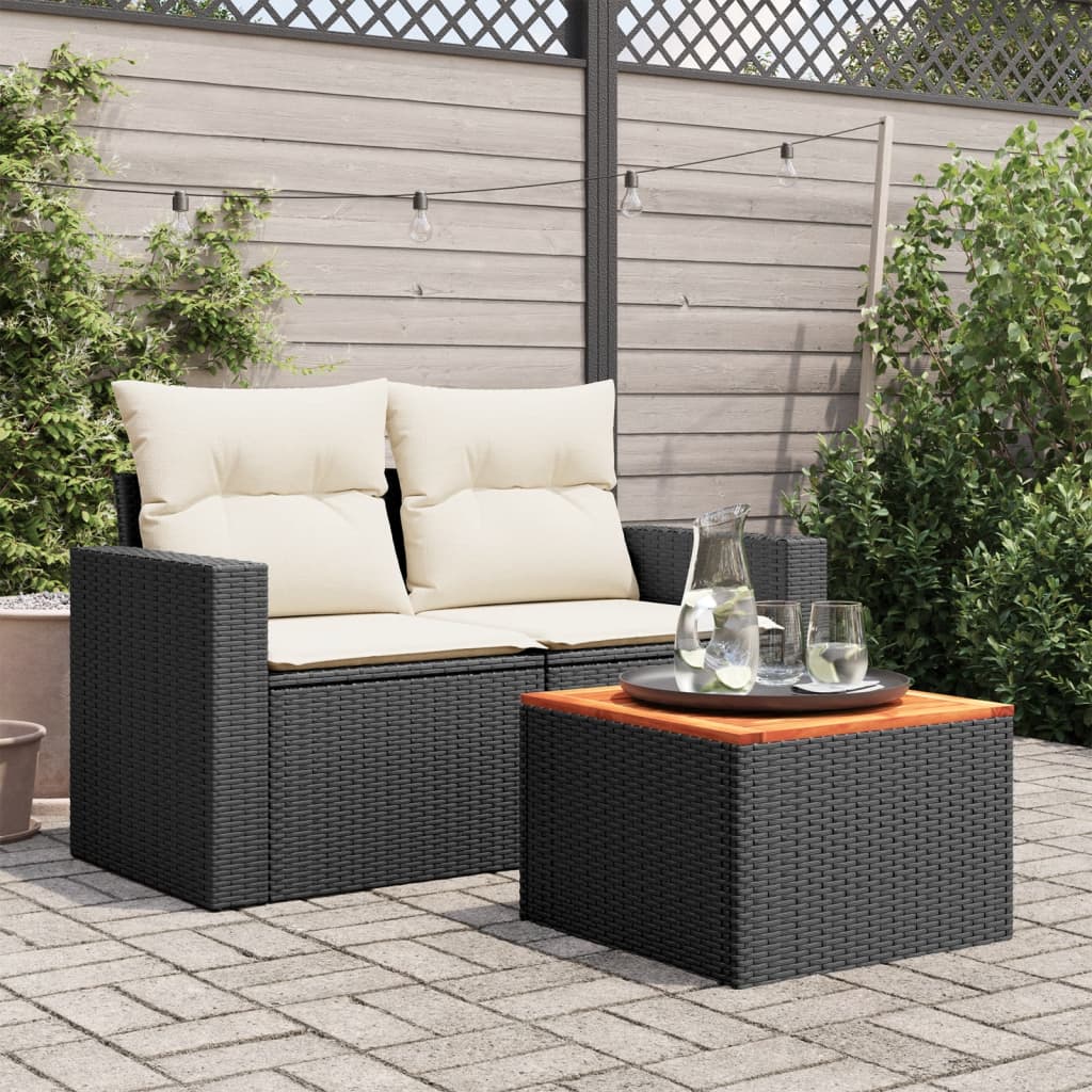 Tavolo da Giardino Nero 55x55x37 cm Polyrattan e Legno Acacia - homemem39