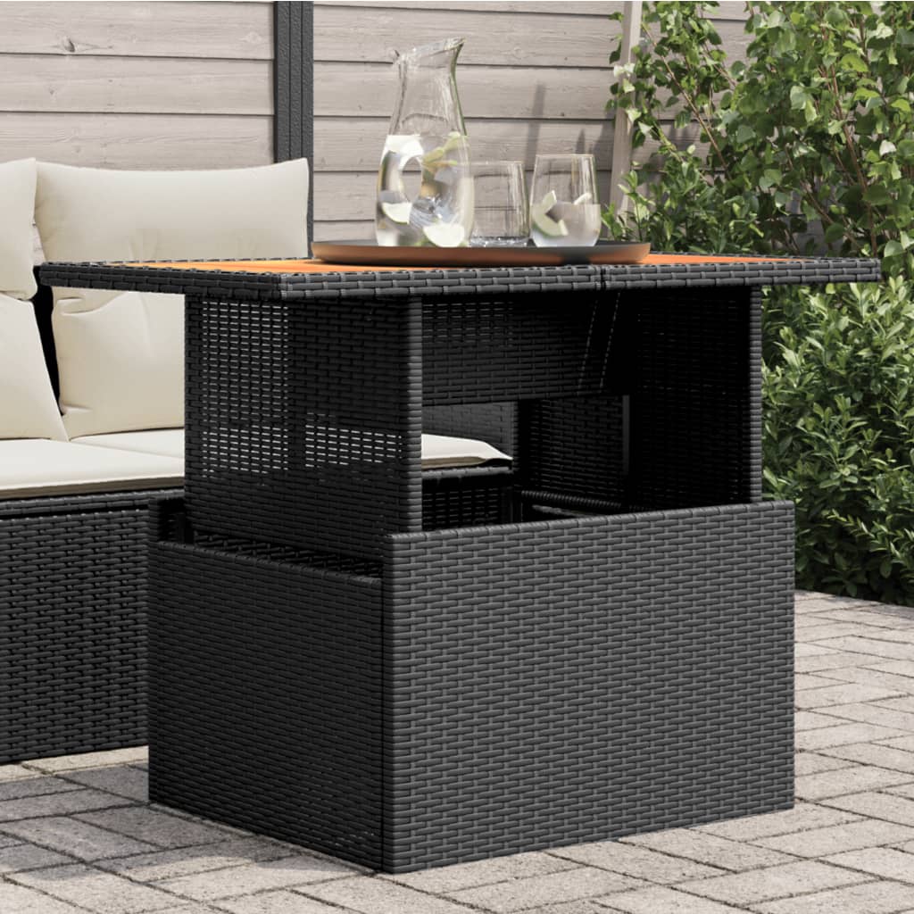 Tavolo da Giardino Nero 100x55x73 cm Polyrattan e Legno Acacia