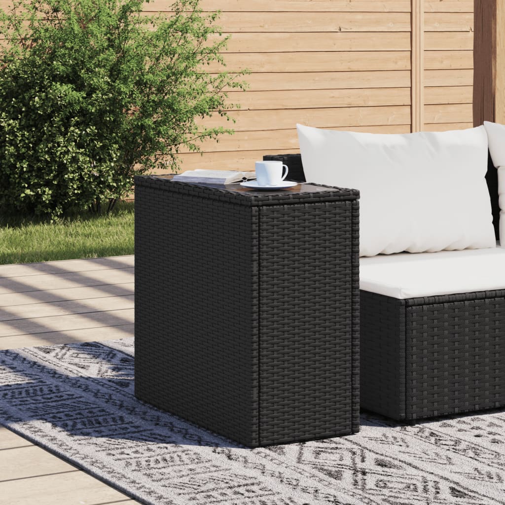 Tavolo da Giardino Piano in Vetro Nero 58x27,5x55 cm Polyrattan - homemem39